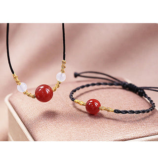 Buddha Gift Natural Red Agate Chalcedony Self-acceptance Confidence String Bead Bracelet Necklace Pendant