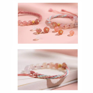Buddha Gift Natural Gradient Agate Reincarnation Knot Peach Blossom Wealth Luck Handmade String Bracelet