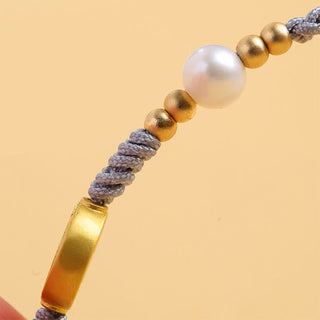 Buddha Gift Copper Coin Fortune Tree Pearl Luck Blue Rope Braided Bracelet