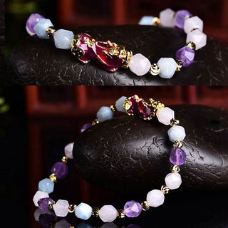 Buddha Gift Natural Amethyst Fortune Pixiu Charm Bracelet