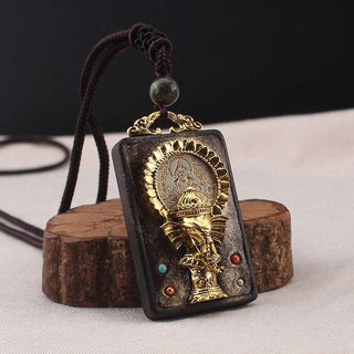 Buddha Gift Ebony Wood Elephant God of Fortune Buddha Blessing Necklace String Pendant