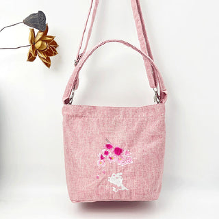 Buddha Gift Embroidery Wisteria Plum Lotus Cherry Blossom Cotton Linen Canvas Tote Crossbody Bag Shoulder Bag Handbag