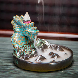 Buddha Gift Dragon Pattern Ceramic Backflow Smoke Fountain Incense Burner Decoration