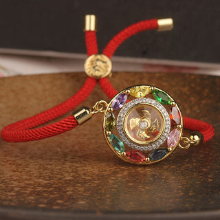 Buddha Gift Colorful Zircon Copper Wealth Luck Rotation Bracelet Necklace Pendant