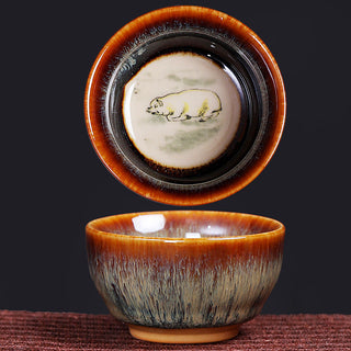Buddha Gift 12 Chinese Zodiac Pattern Ceramic Teacup Kung Fu Jian Chinese Zhan Tea Cup 73ml