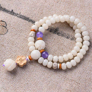 Buddha Gift Tibetan White Jade Bodhi Lotus Blessing Bracelet