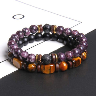 Buddha Gift 2PCS Healing Crystal Emperor Stone Tiger Eye Bead Bracelet