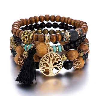 Buddha Gift Wenge Wood Layered Tree Tassel Healing Bracelet