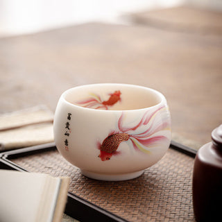 Buddha Gift Koi Fish White Porcelain Ceramic Teacup Kung Fu Tea Cup