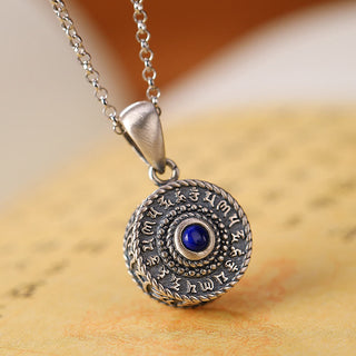 Buddha Gift 925 Sterling Silver Om Mani Padme Hum Lazurite Love Peace Necklace Pendant