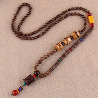 Buddha Gift Tibetan Wenge Wood Bodhi Seed Agate Elephant Protection Necklace Pendant