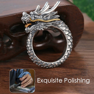 Buddha Gift 925 Sterling Silver Vintage Dragon Design Protection Strength Adjustable Ring