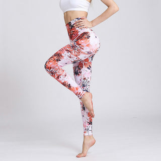 Buddha Gift Red Pink Flowers Print Sports Fitness Yoga High Waist Leggings Women's Yoga Pants