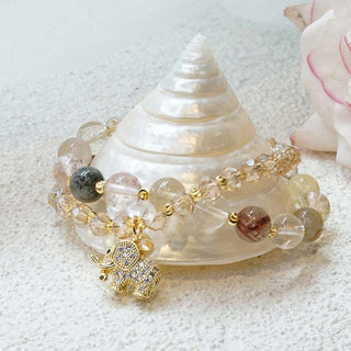 Buddha Gift Rose Quartz Elephant Healing Energy Charm Bracelet