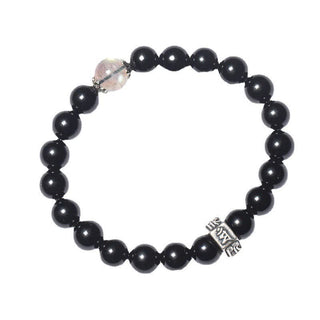 Buddha Gift Chinese Zodiac Natal Buddha 925 Sterling Silver Black Obsidian Moonstone Strength Bracelet