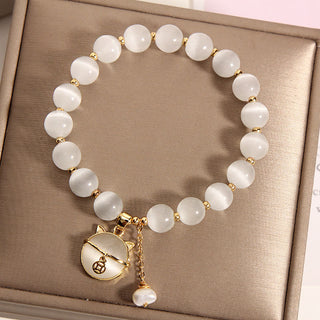 Buddha Gift Cat's Eye Lovely Cat Pattern Pearl Love Charm Bracelet