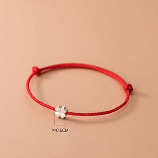 Buddha Gift 925 Sterling Silver Four Leaf Clover Red Rope Bracelet