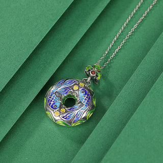 Buddha Gift 990 Sterling Silver Koi Fish Copper Coin Peace Buckle Luck Wealth 925 Sterling Silver Necklace Pendant