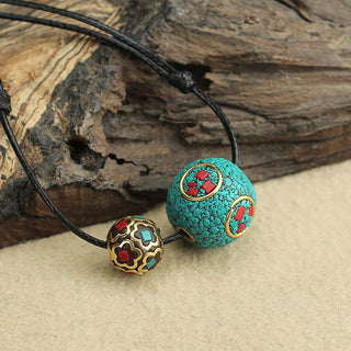 Buddha Gift Tibetan Turquoise Double Bead Protection Strength Necklace Pendant
