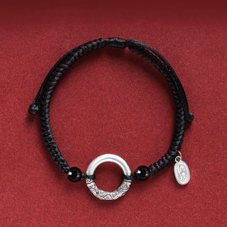 Buddha Gift 925 Sterling Silver Black Onyx Peace Buckle Fu Character Charm Bracelet