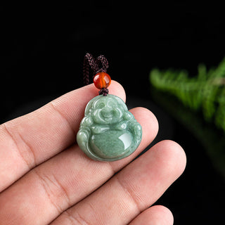 Buddha Gift Laughing Buddha Cyan Jade Success Necklace String Pendant