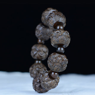 Buddha Gift Ebony Wood Eighteen Arhats Lotus Dragon Engraved Balance Bracelet