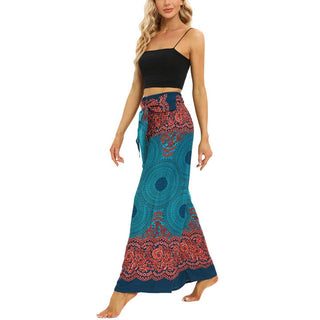 Buddha Gift Bohemian Compass Flower Print Lace-up Wide Leg Pants Women's Yoga Pants
