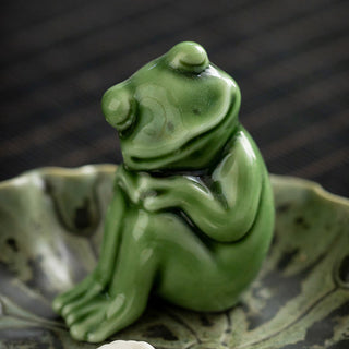 Buddha Gift Leaf Meditation Frog Pattern Healing Ceramic Incense Burner Decoration