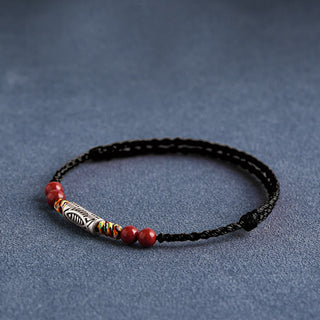 Buddha Gift 925 Sterling Silver Koi Fish Cinnabar Bead Wealth Handcrafted Braided Bracelet Anklet