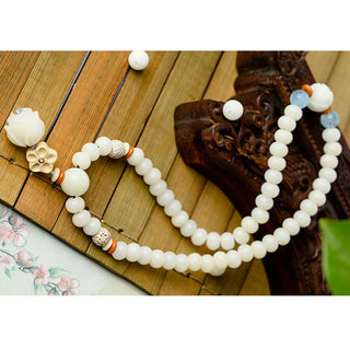 Buddha Gift Tibetan White Jade Bodhi Lotus Blessing Bracelet