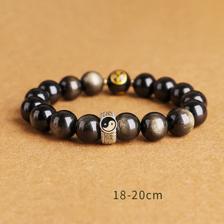Buddha Gift 925 Sterling Silver Black Obsidian Gold Sheen Obsidian Silver Sheen Obsidian Yin Yang Protection Bracelet