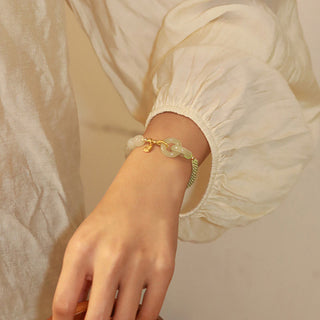 Buddha Gift Natural Hetian Jade Bead Double Peace Buckle Fu Character Abundance Braided Bracelet