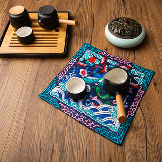Buddha Gift Phoenix Dragon Kirin Embroidery Cup Mat Pad Tea Cup Coaster Kung Fu Tea Mat