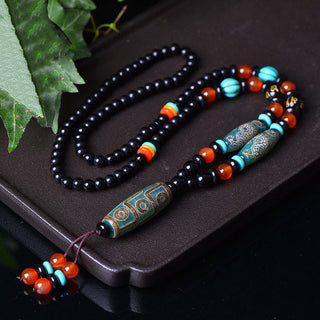 Buddha Gift Tibetan Nine-Eye Dzi Bead Dragon Pattern Om Mani Padme Hum Protection Necklace Pendant
