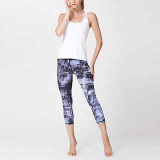 Buddha Gift Cherry Blossoms Sakura Lines Print Sports Yoga Cropped Leggings Women's Yoga Capri Pants
