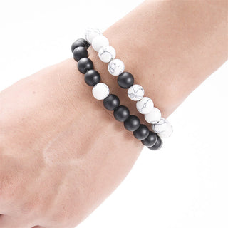 Buddha Gift 2pcs Natural Frosted Stone White Turquoise Bead Couple Bracelet
