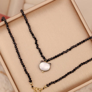 Buddha Gift Black Spinel Cute Cat Motivate Choker Necklace