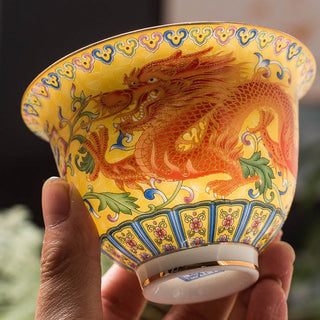 Buddha Gift Dragon Phoenix Flower Design Ceramic Gaiwan Sancai Teacup Kung Fu Tea Cup And Saucer With Lid