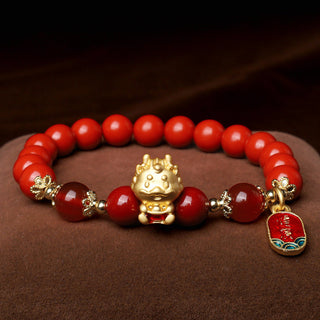 Buddha Gift Year of the Dragon Natural Cinnabar Ingot Protection Bracelet