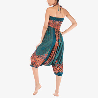 Buddha Gift Two Style Wear Round Geometric Pattern Loose Smocked Harem Trousers Jumpsuit High Waist Women's Yoga Pants