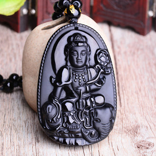 Buddha Gift Chinese Zodiac Obsidian Buddha Amulet Protection Pendant Necklace