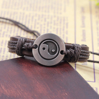 Buddha Gift Retro Yin Yang Leather Harmony String Bracelet