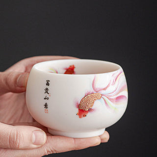 Buddha Gift Koi Fish White Porcelain Ceramic Teacup Kung Fu Tea Cup
