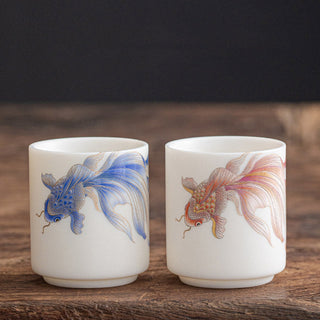 Buddha Gift Koi Fish White Porcelain Ceramic Teacup Kung Fu Tea Cup