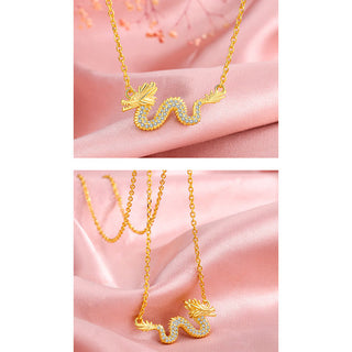 Buddha Gift 925 Sterling Silver Year Of The Dragon Auspicious Golden Dragon Luck Chain Necklace Pendant