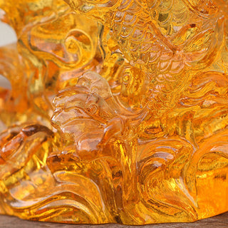 Buddha Gift Handmade Chinese Zodiac Yellow Dragon Liuli Crystal Art Piece Luck Protection Home Office Decoration