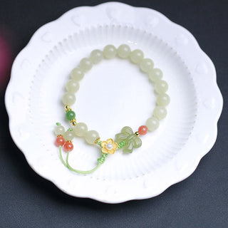 Buddha Gift 925 Sterling Silver Jade Luck Flower Butterfly Bracelet