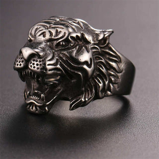 Buddha Gift Men's Animal Tiger Head Titanium Steel Balance Calm Punk Rock Biker Ring