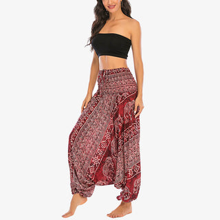 Buddha Gift Two Style Wear Elephant Pattern Loose Smocked Harem Trousers Jumpsuit Women's Yoga Pants