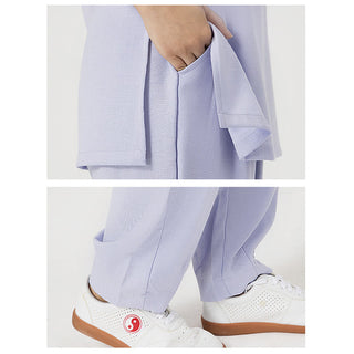 Buddha Gift 2Pcs Buttons Three Quarter Sleeve Shirt Top Pants Meditation Zen Tai Chi Cotton Linen Clothing Women's Set